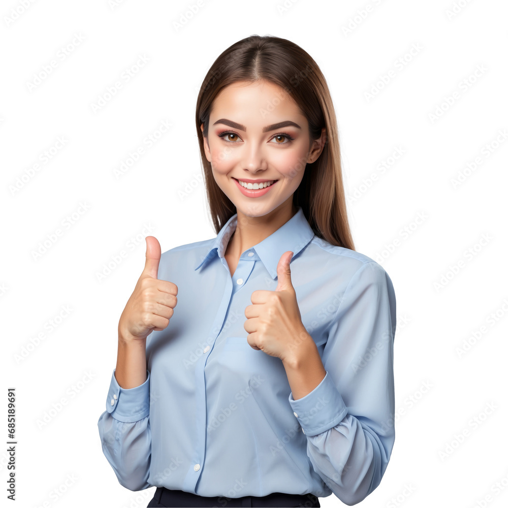 Beautiful woman with thumbs up gesture isolated on transparent background Beautiful woman with thumbs up gesture isolated on transparent background