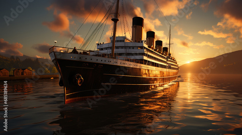 Titanic At Golden Hour In The Atlantic Ocean Seascape Background