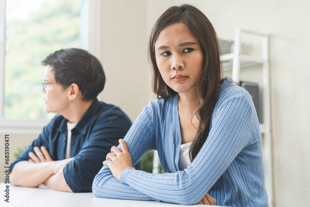 Breakup and depressed, asian young quarrel couple love fight relationship in trouble. Different people are emotion angry. Argue wife has expression, upset with husband. Problem of family people. Breakup and depressed, asian young quarrel couple love fight relationship in trouble. Different people are emotion angry. Argue wife has expression, upset with husband. Problem of family people.