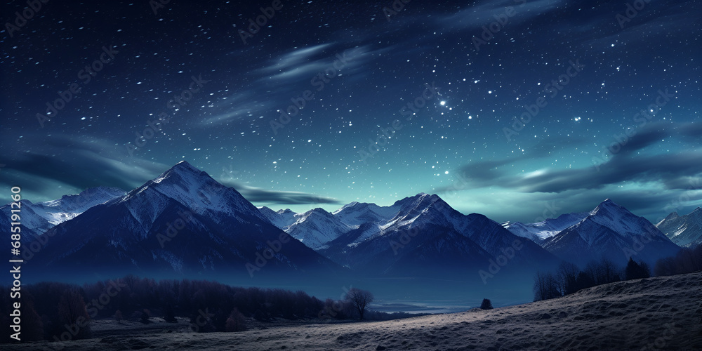 winter mountain landscape,Night Wallpaper,Summer mountains with a clear starry sky ,Night sky background,starry night sky over a mountain range with a river. generative ai