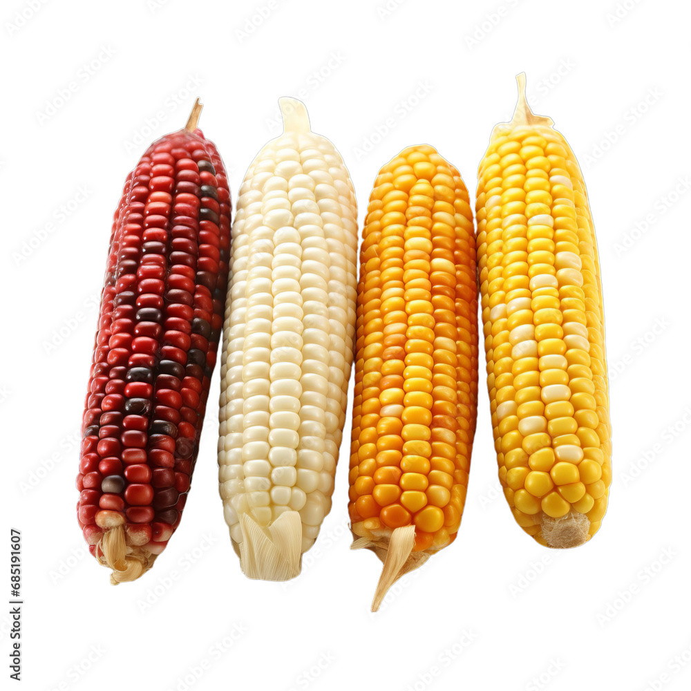 Three Vibrant Varieties of Corn Showcasing Nature's Beautiful Palette Three Vibrant Varieties of Corn Showcasing Nature's Beautiful Palette