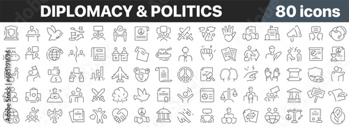 Diplomacy and politics line icons collection. Big UI icon set in a flat design. Thin outline icons pack. Vector illustration EPS10 photo