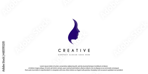 Woman face logo design vector illustration. Woman face suitable for beauty and cosmetic company logos.