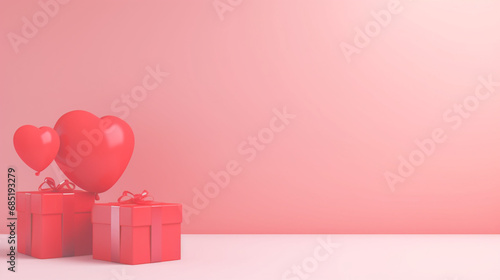 Valentine's Day hearts, balloons, gift box bokeh background banner, copy paste for texture © Furkan