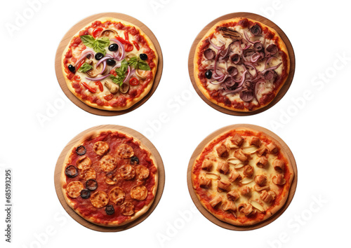 Four Delicious Mini Pizzas with a Variety of Mouthwatering Toppings