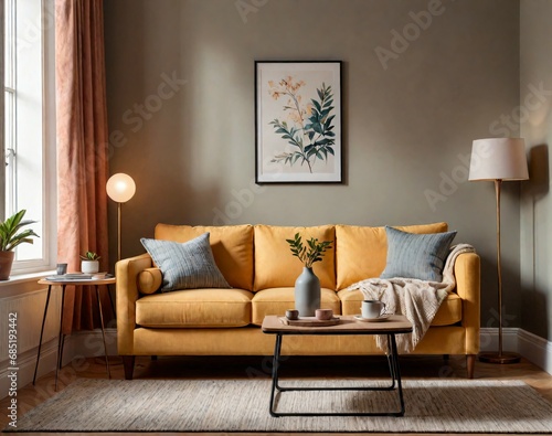 3. transitional three-seater sofa with a blend of modern and traditional elements. generative AI
