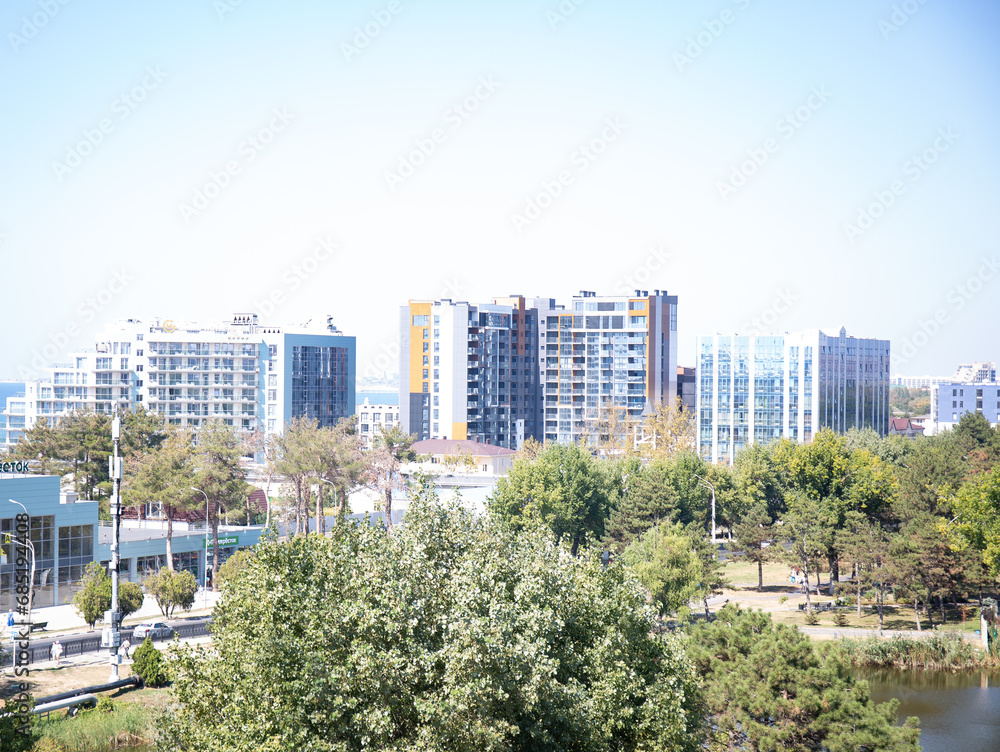 Fototapeta premium View of the city of Anapa from the Ferris wheel in summer in 2023