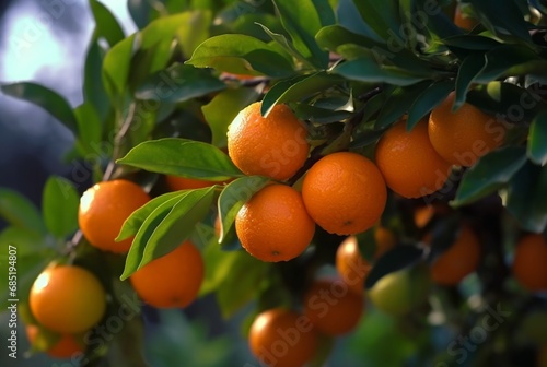 bunch of orange fruit on branches. generative ai