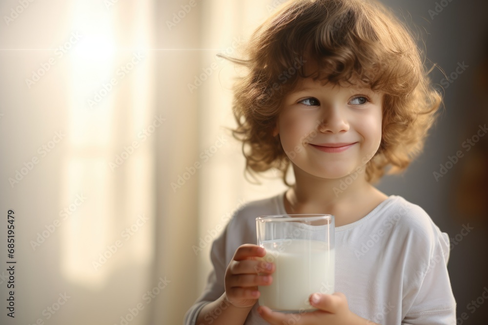 Cute child drinking milk in the morning at home. Cute child drinking milk in the morning at home.