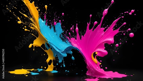 Colorful Splashes on Black Background. Vibrant Paint Splashes on a Dark Background with a Burst of Colors.