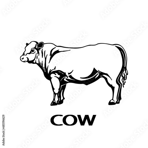 Hand drawn silhouette of Cow.vector illustration