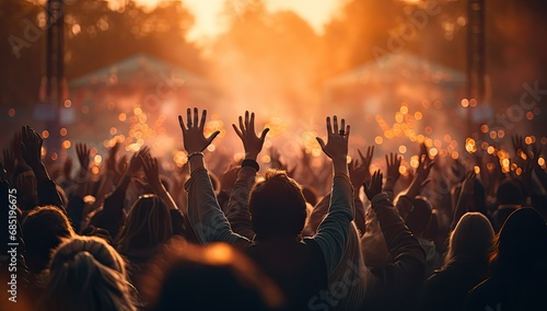 people at a music festival with their hands raised