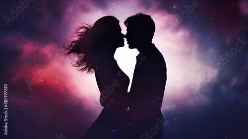 valentine, silhouette of a couple in love on galaxy, 