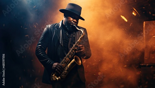 man in a black hat plays the saxophone © Photo And Art Panda