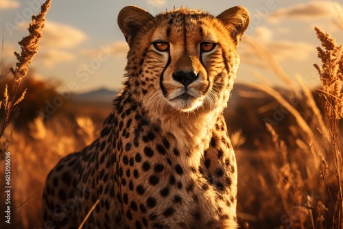 Cheetah Resting in a Field of Tall Grass Generative AI