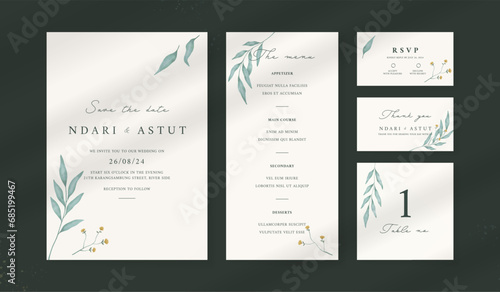Abstract watercolor wedding invitation template. set of wedding stationery. luxury card and poster background.