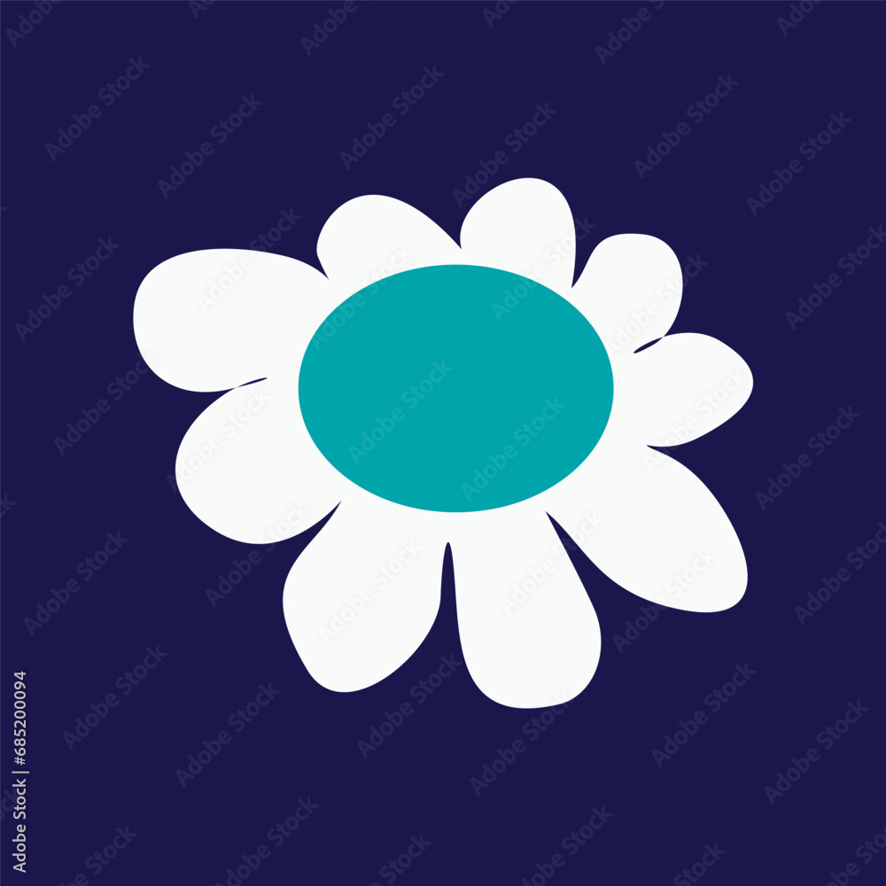 White Flower with turquoise centre, Vector icon isolated on Dark background. Modern flat pictogram. Trendy Simple vector symbol for web site design or button to mobile app. Logo illustration. White Flower with turquoise centre, Vector icon isolated on Dark background. Modern flat pictogram. Trendy Simple vector symbol for web site design or button to mobile app. Logo illustration.