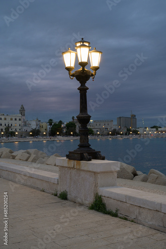 Obraz na płótnie Charm Along the Promenade: Beautiful Street Lamps Illuminate Bari, Puglia, Italy w salonie