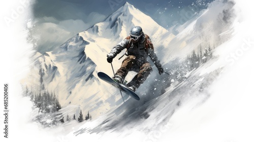 snowboarder coming down from a snowy mountain