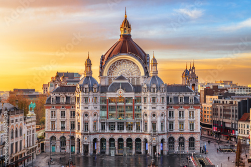 Antwerp, Belgium cityscape at Centraal Railway Station photo