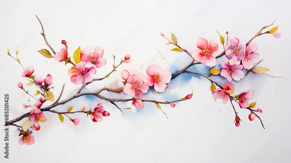 Watercolor Branches With Sakura pink flowers