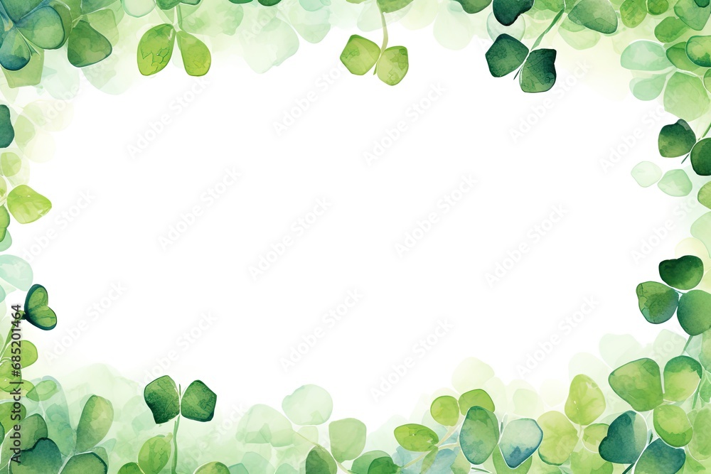 Watercolor clover leaf frame white background free space Watercolor clover leaf frame white background free space