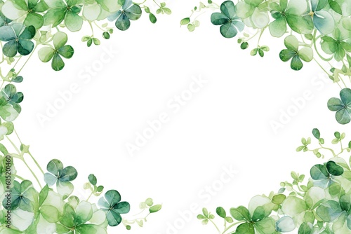 Watercolor clover leaf frame white background free space