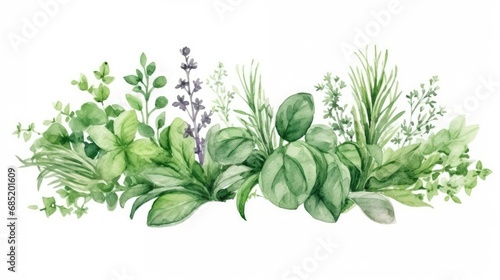 Watercolor Herbs Frame With Rosemary And Parsley