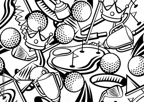 Pattern with golf items. Sport club illustration.