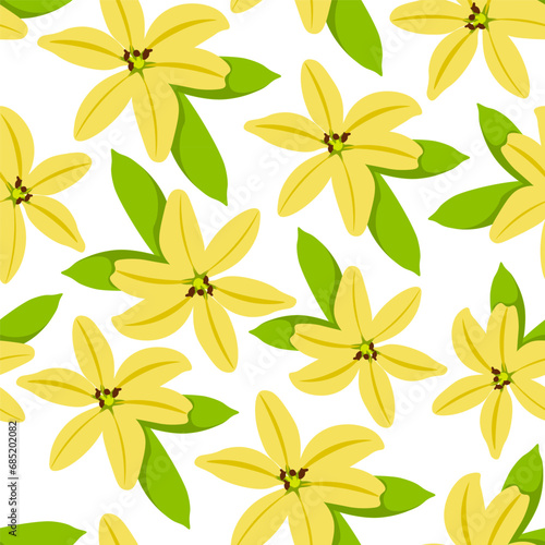 seamless pattern with vanilla flower in vector.plant in semi-realistic style.pattern for wallpaper background print on fabric merch design