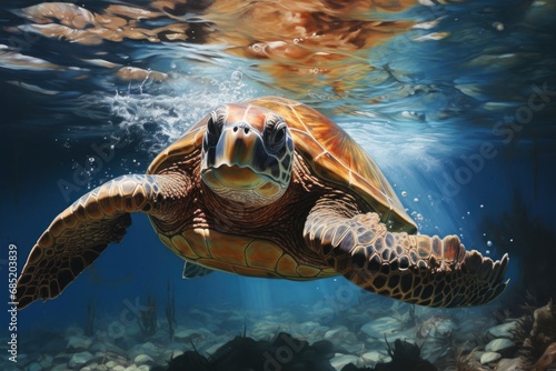 Turtle Swimming Underwater in the Ocean Generative AI