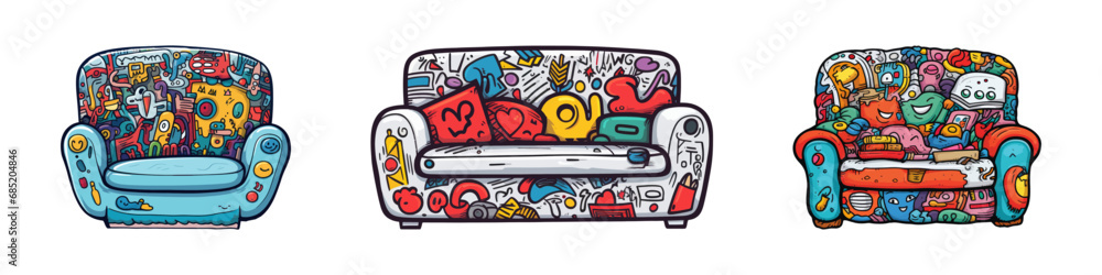 Cartoon sofa and armchair. Vector illustration Cartoon sofa and armchair. Vector illustration