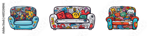 Cartoon sofa and armchair. Vector illustration
