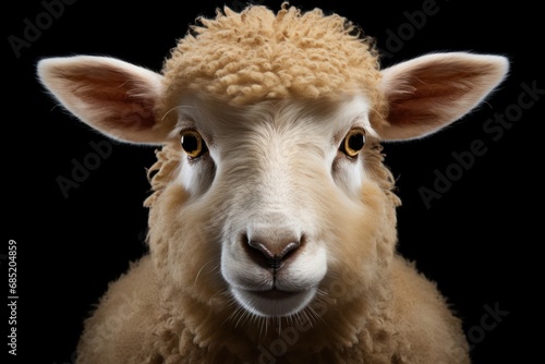Close-Up Portrait of Sheep's Face on Black Background Generative AI