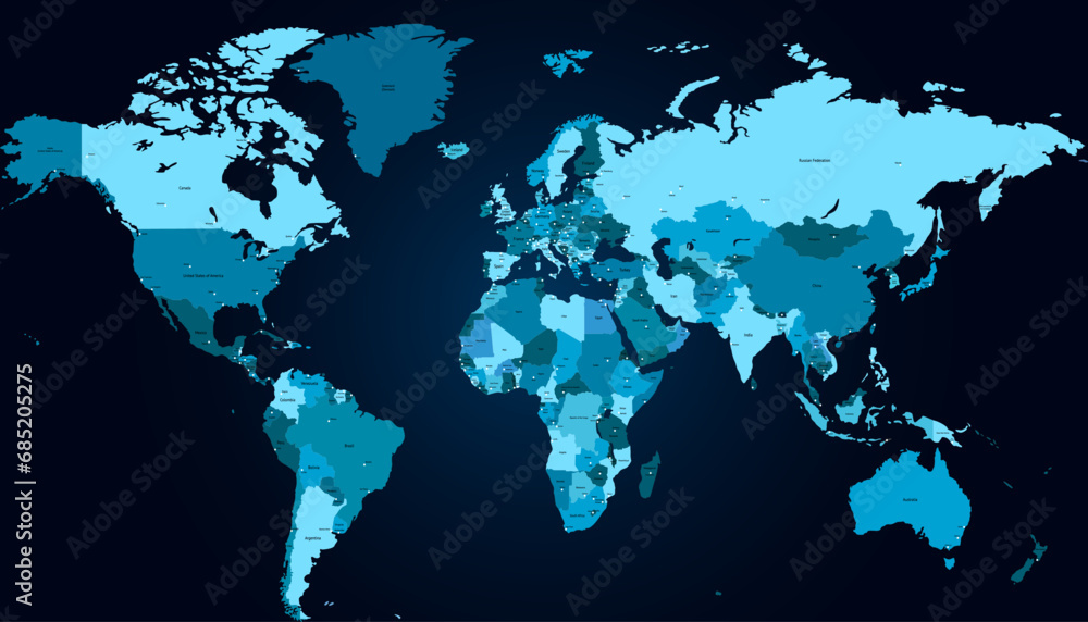 World map. Silhouette map. Color modern vector map Stock Vector | Adobe ...