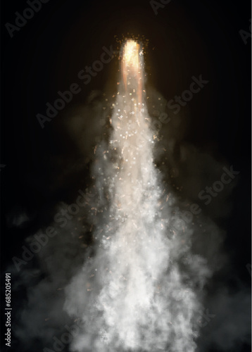 Space rocket started isolated on black background. Vector illustration