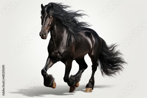 Majestic Black Horse Galloping on a Pristine White Background Generative AI