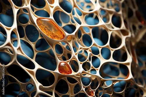 Abstract cellular structure in blue and gold with a metallic texture  perfect for luxury and scientific design themes