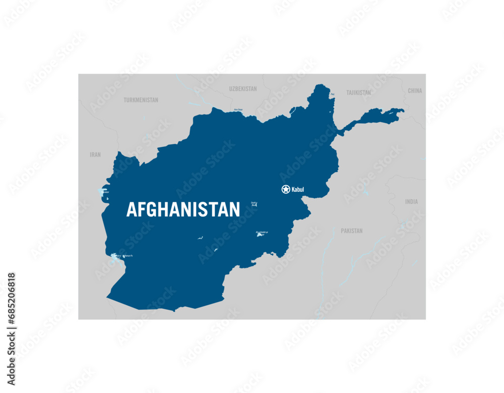 Afghanistan country political basic map contour. Detailed vector illustration.