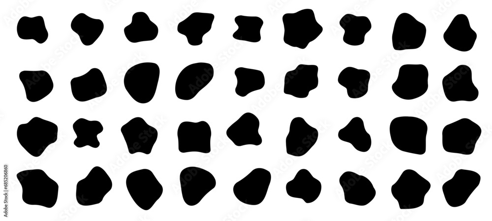 Fototapeta premium Organic blobs set icon. Random black cube drops simple shapes. Vector illustration
