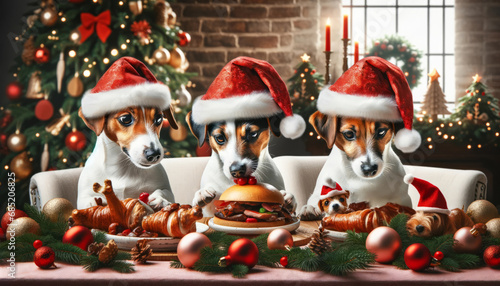 Christmas Canine Trio: Jack Russells' Festive Munchies photo