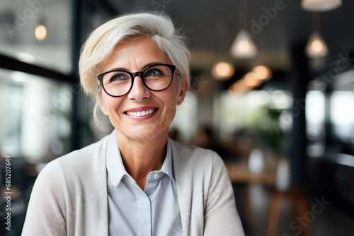 Cheerful Senior Woman in Business Attire