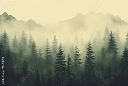 Nostalgic Pine Forest Veiled in Haze