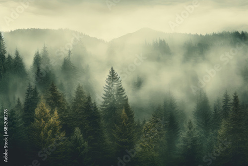Vintage Pine Wilderness in Green Palette © Andrii 