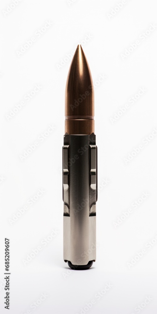 AK47 Bullet with Sleek Rifle Design Over White Background AK47 Bullet with Sleek Rifle Design Over White Background