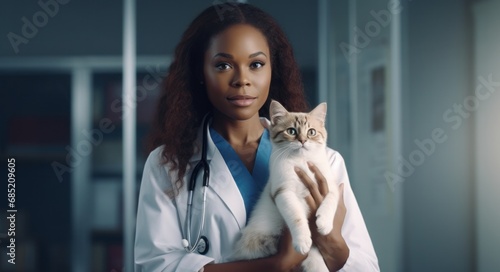 African American Woman Receives Expert Care from Skilled African Female Veterinarian for Her Feline Companion