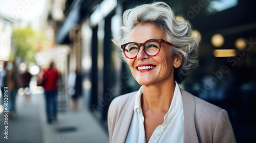 Elderly Female Professional Grinning Outdoors © Andrii 