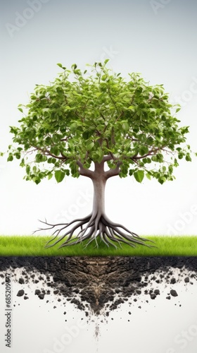 3D Illustration of Healthy Apple Tree Roots with Lush Grass and Nutritious Soil