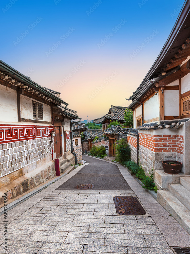 Naklejka premium Bukchon Hanok Village is a residential neighborhood in Seoul, South Korea