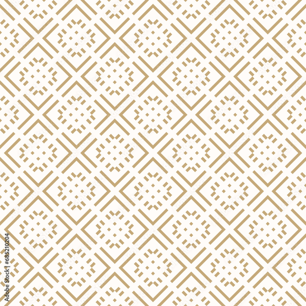 Luxury seamless vector pattern with gold and white ethnic floral ornaments. Stylish linear geometric elements. Simple abstract ornament background. Repeated design for decor, cover, wallpaper, print